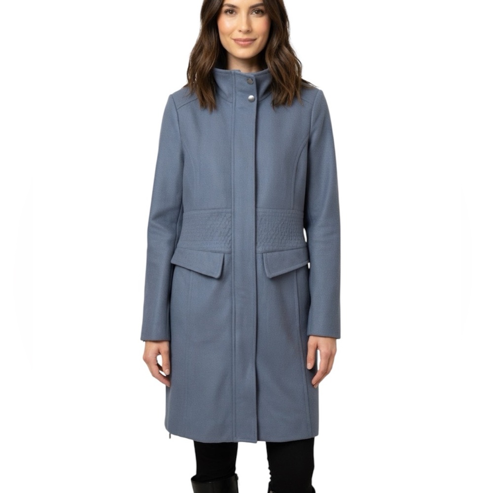 Kenneth Cole Blue Wool Blend Funnel Neck Coat